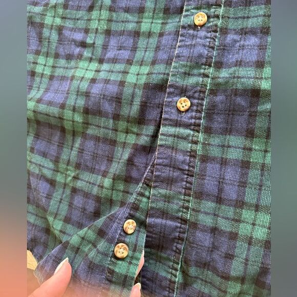 Green and Blue plaid button front shirt XL retro vintage cotton blend comfy - Picture 5 of 9